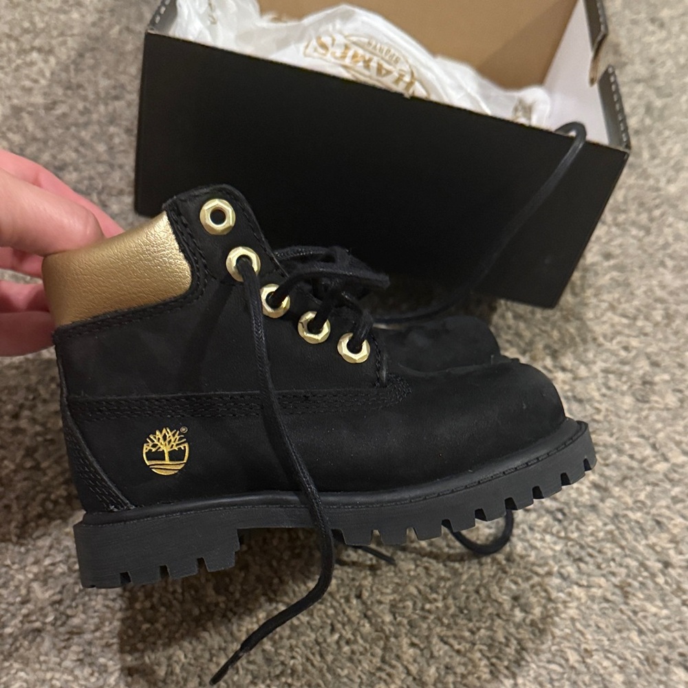 Timberland toddler Black Boots with Gold Accents